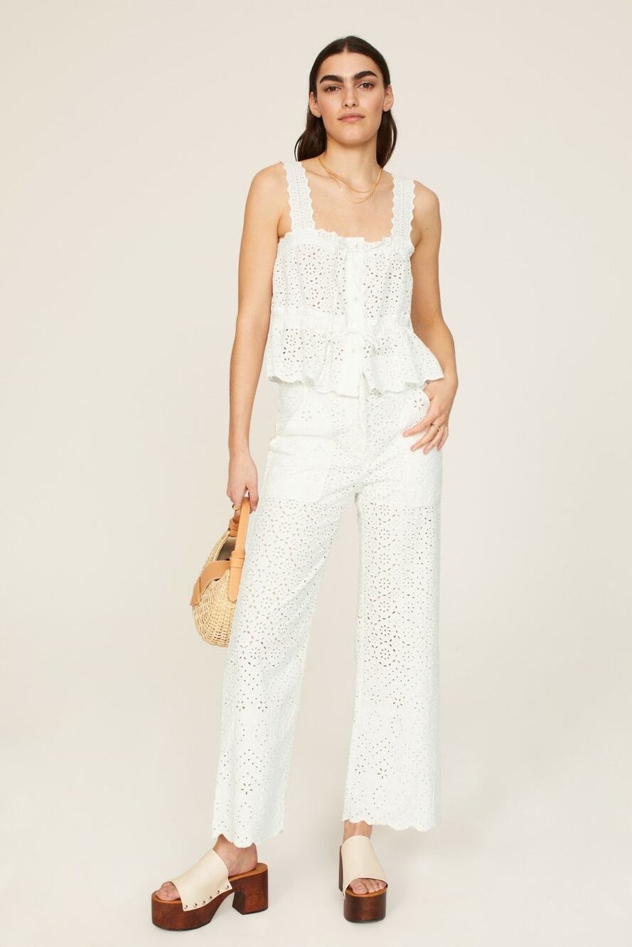 VERONICA BEARD White 100% Cotton Lace Eyelet Scalloped Cuff Riggs Pants Size 8